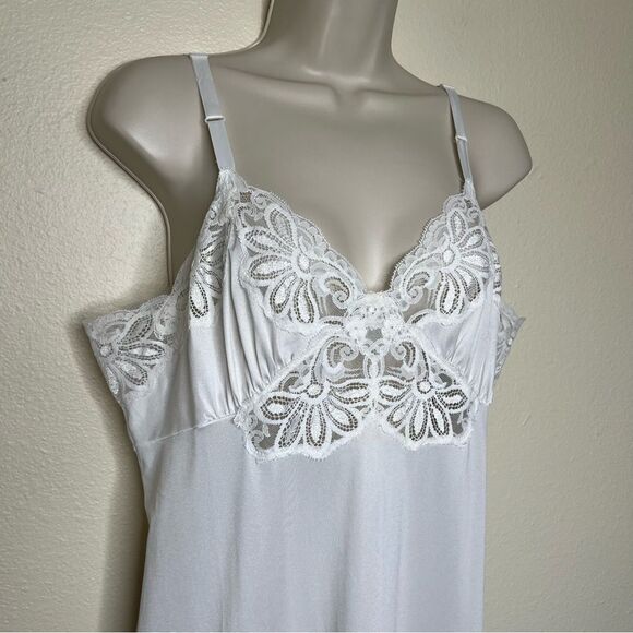 Vintage 60s 70s Shadowline White Lace Full Slip Adjustable Strap Women Size 36 - Picture 2 of 14